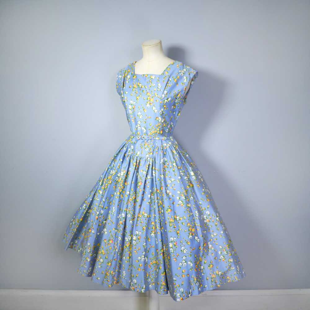 50s BLUE FULL SKIRTED DRESS BY RODNEY IN RED AND … - image 12
