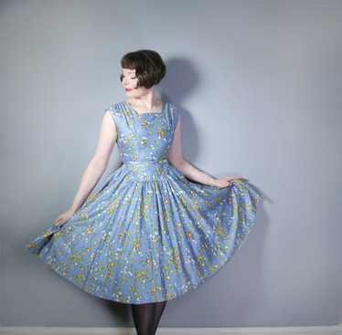 50s BLUE FULL SKIRTED DRESS BY RODNEY IN RED AND … - image 1