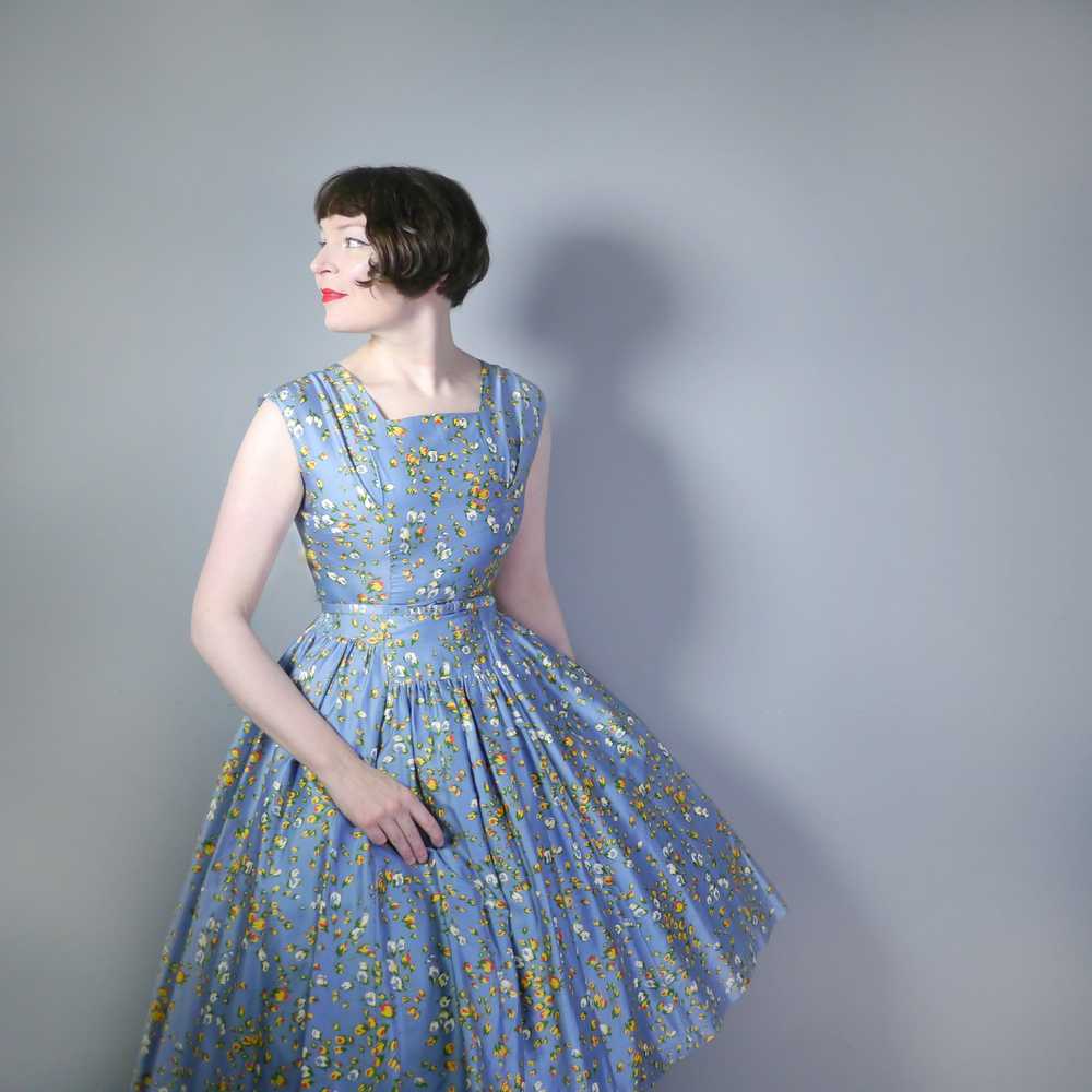 50s BLUE FULL SKIRTED DRESS BY RODNEY IN RED AND … - image 4
