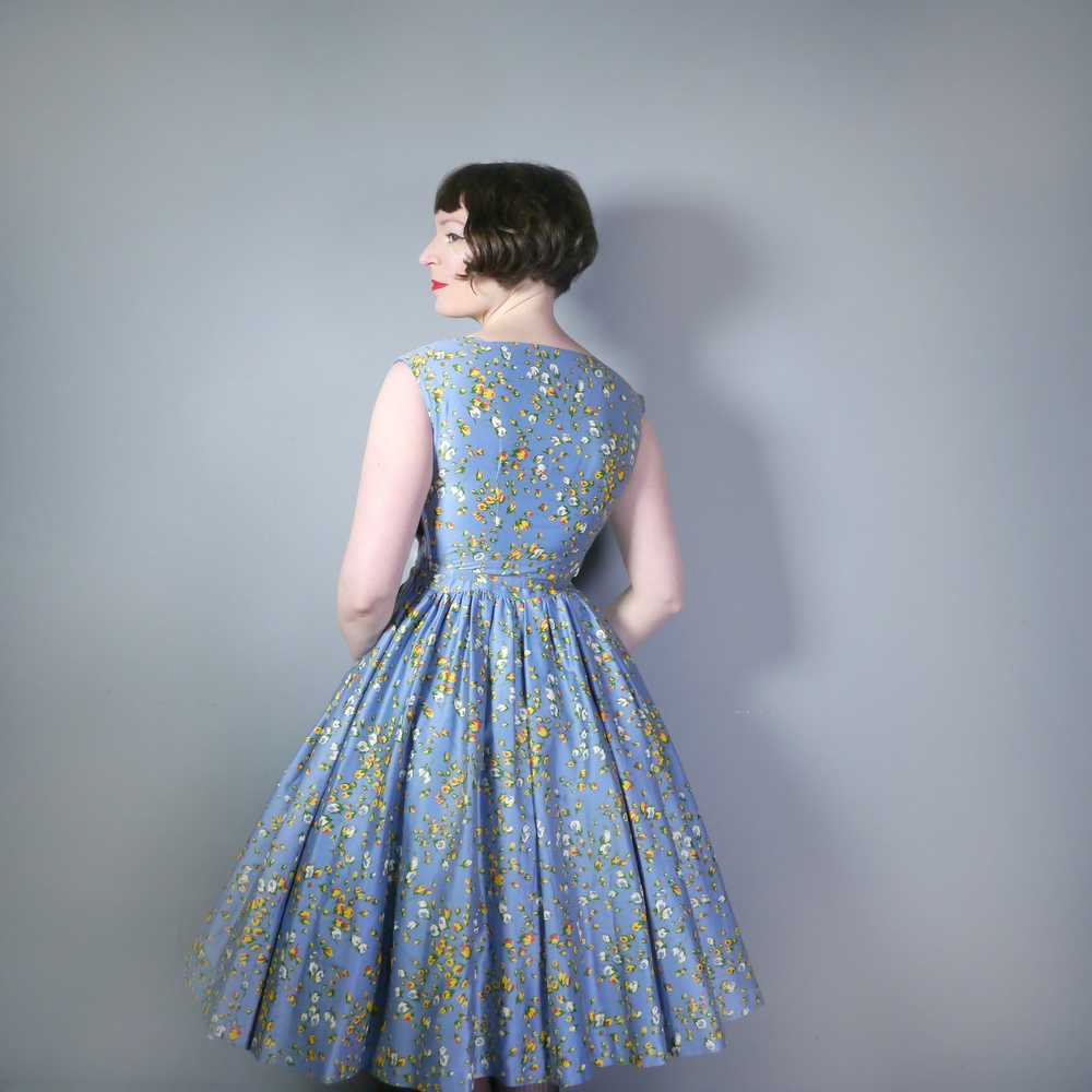50s BLUE FULL SKIRTED DRESS BY RODNEY IN RED AND … - image 5