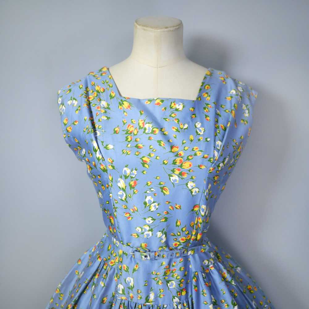 50s BLUE FULL SKIRTED DRESS BY RODNEY IN RED AND … - image 6
