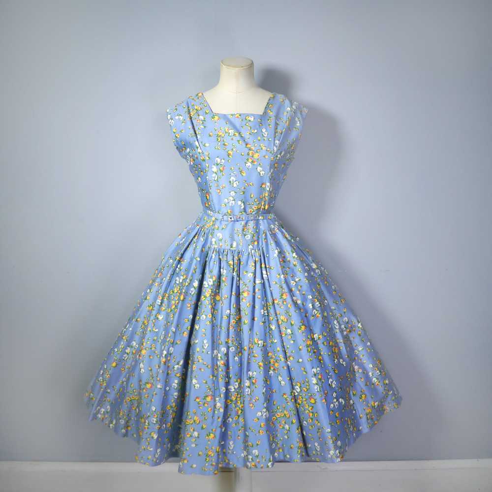 50s BLUE FULL SKIRTED DRESS BY RODNEY IN RED AND … - image 9