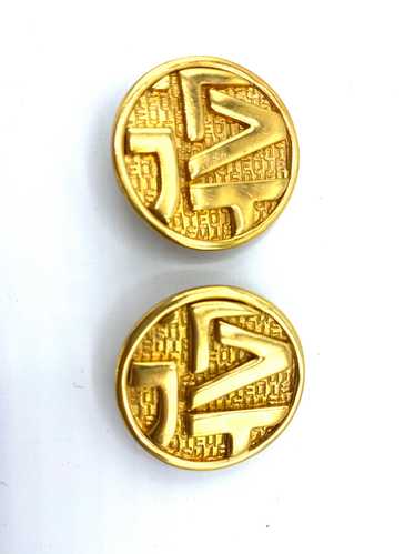 Ted Lapidus Logo Gold Tone Button Earrings on Orig