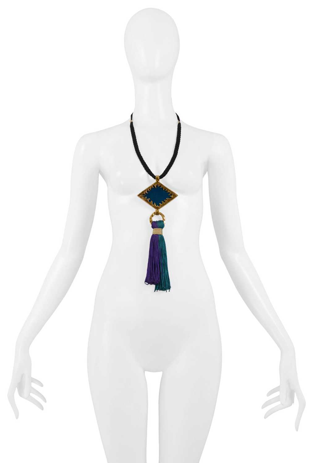 YVES SAINT LAURENT YSL BLUE & GREEN TASSEL NECKLA… - image 1