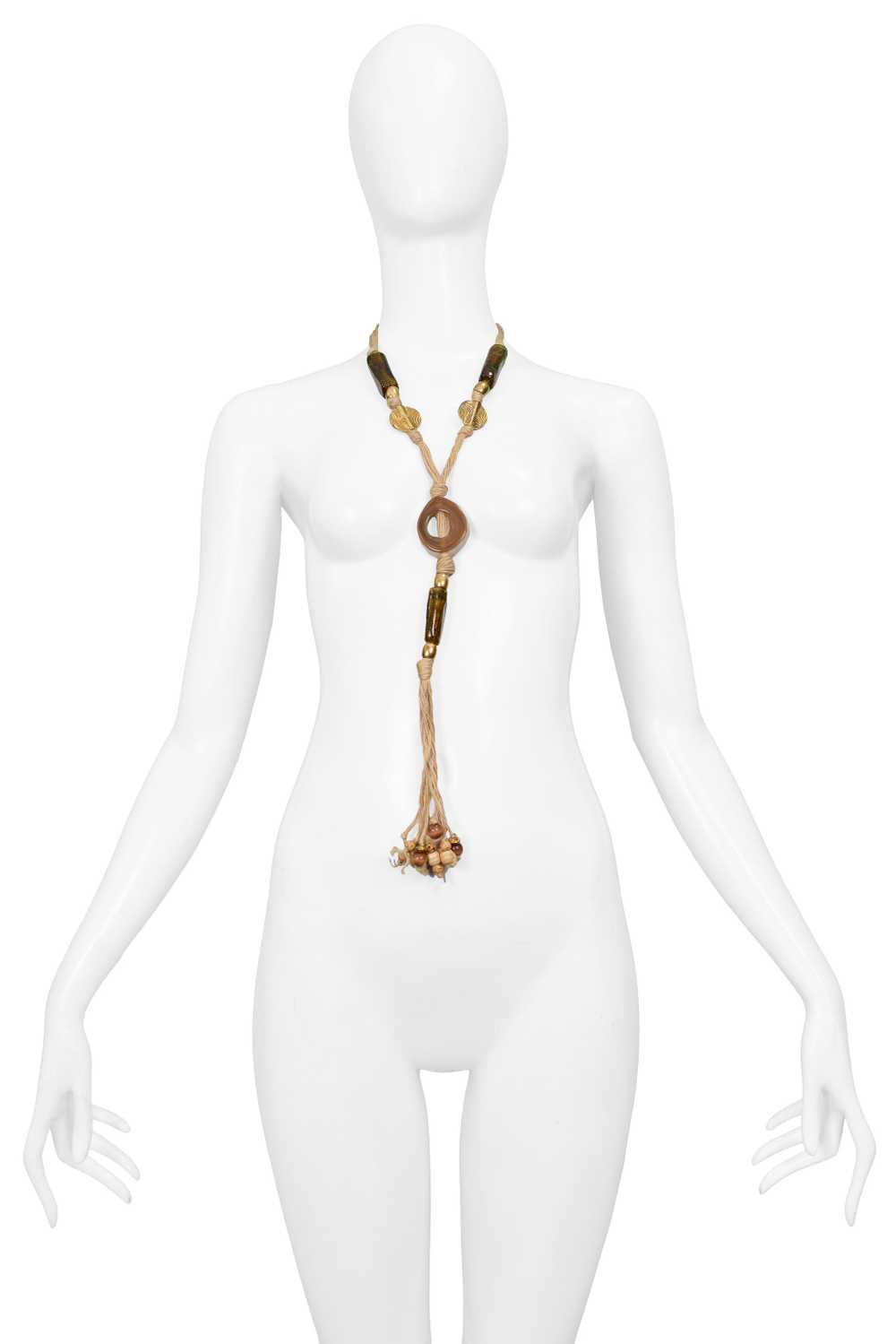 YVES SAINT LAURENT YSL WOOD BEAD & CORD NECKLACE - image 1