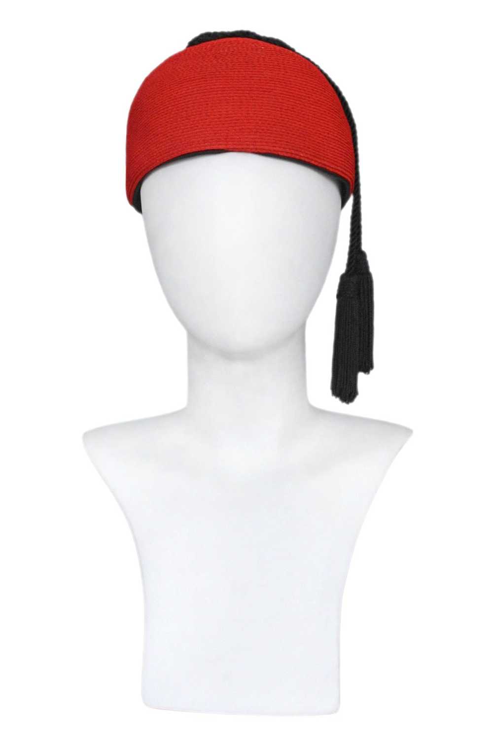 YVES SAINT LAURENT YSL RED RAFFIA & TASSEL HAT 19… - image 1