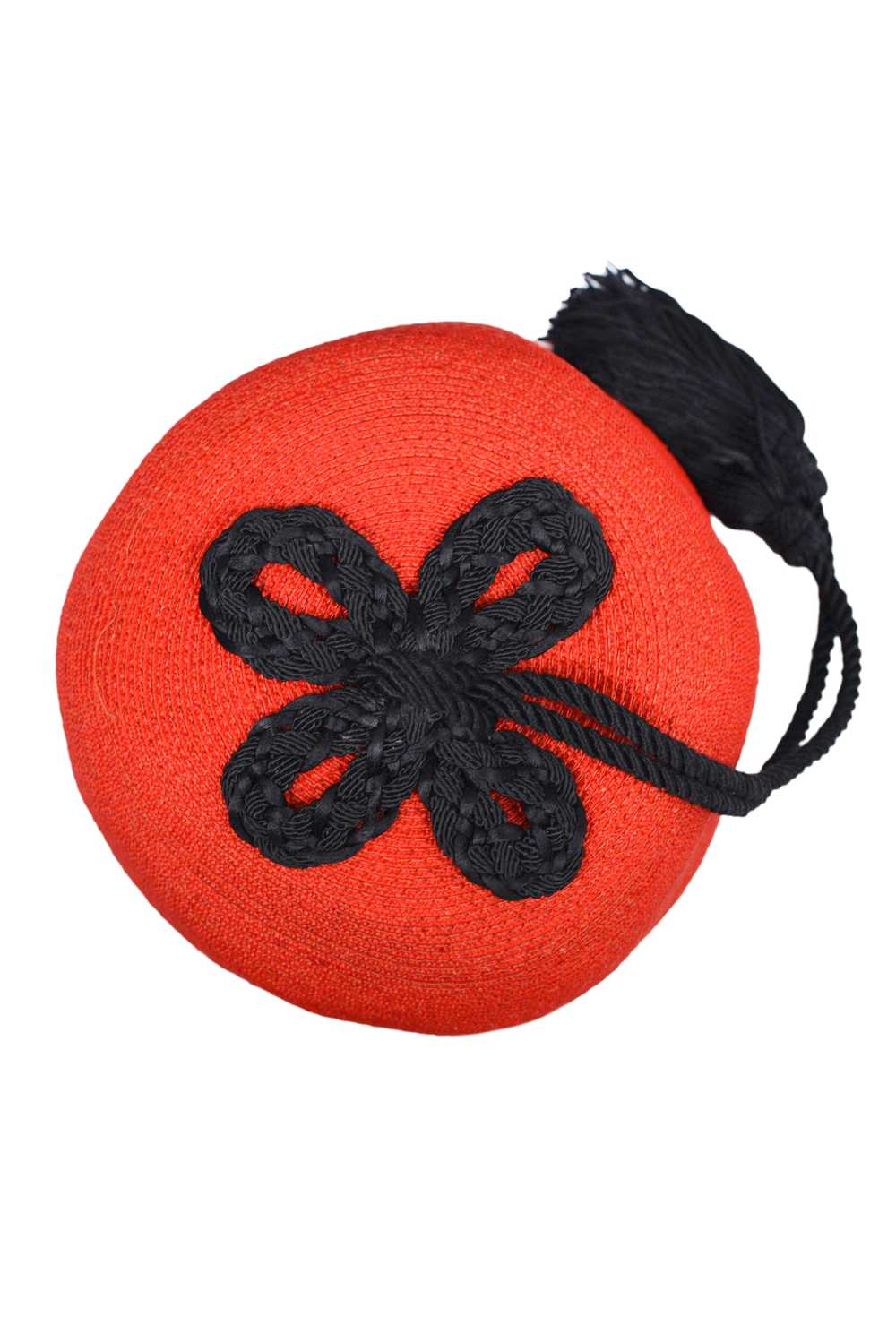 YVES SAINT LAURENT YSL RED RAFFIA & TASSEL HAT 19… - image 2