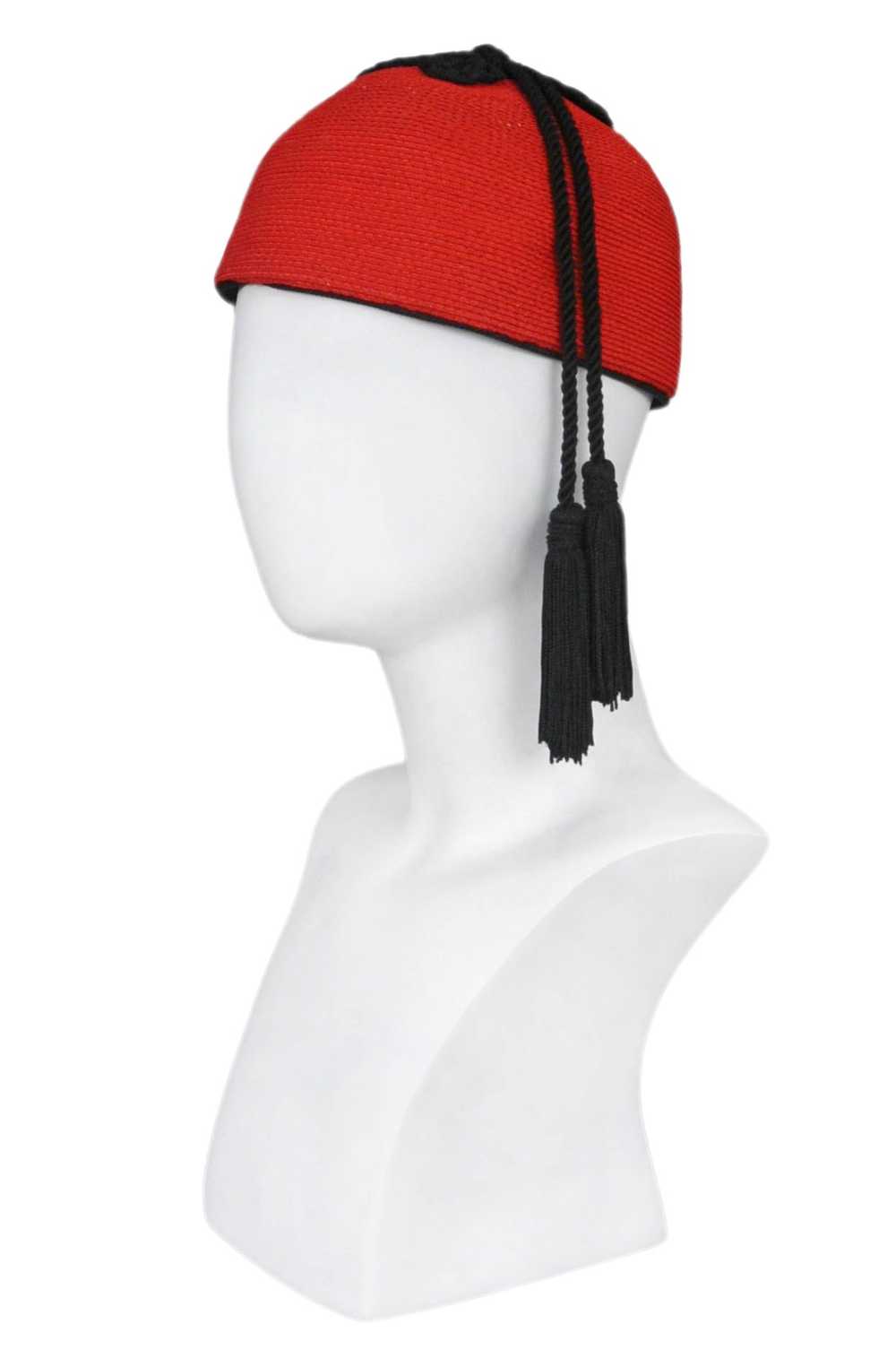 YVES SAINT LAURENT YSL RED RAFFIA & TASSEL HAT 19… - image 3