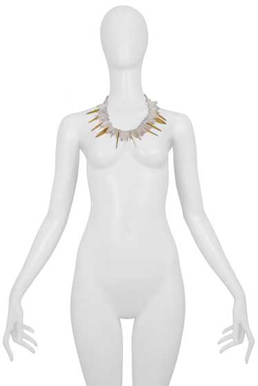 YVES SAINT LAURENT YSL SHELL & BRASS SHARD NECKLA… - image 1