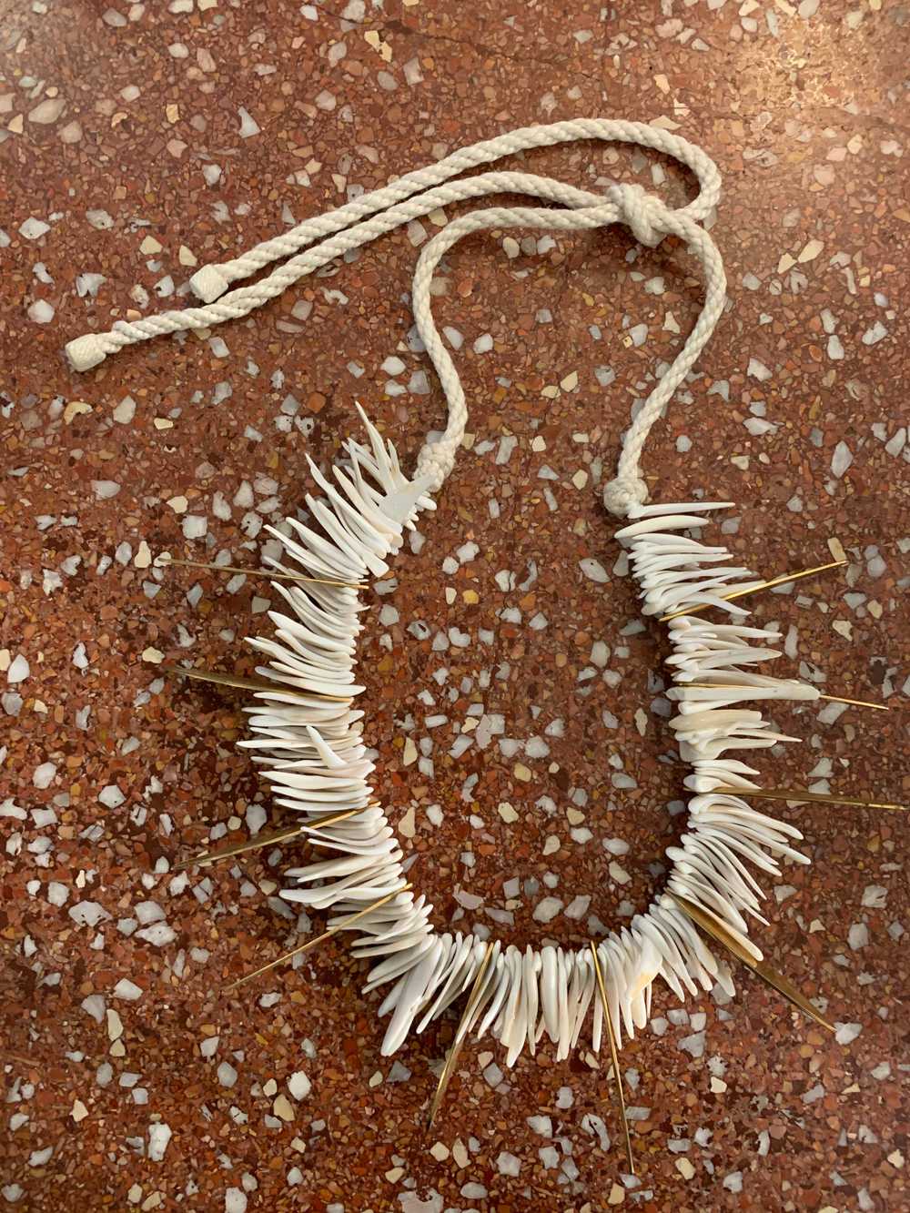 YVES SAINT LAURENT YSL SHELL & BRASS SHARD NECKLA… - image 3