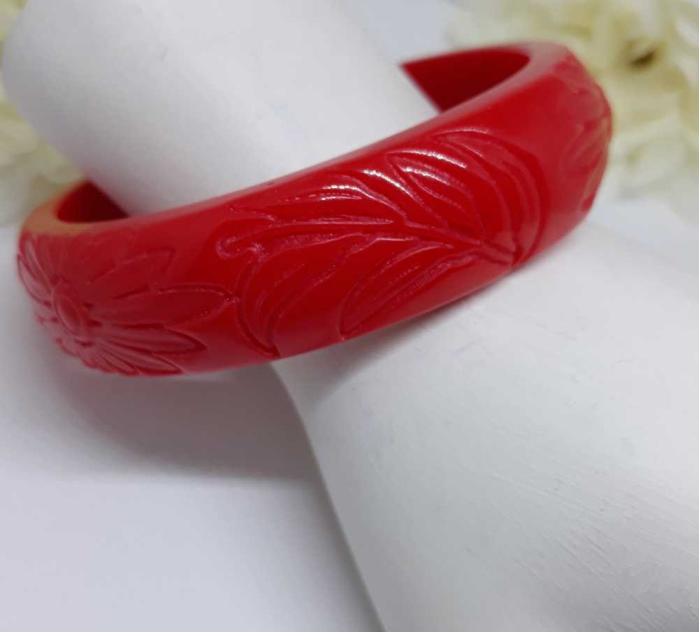 Vintage Inspired, One Inch Red Carved Tiki Bangle… - image 2