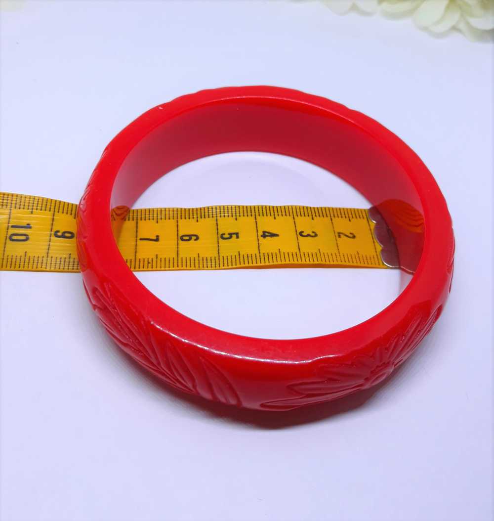 Vintage Inspired, One Inch Red Carved Tiki Bangle… - image 3