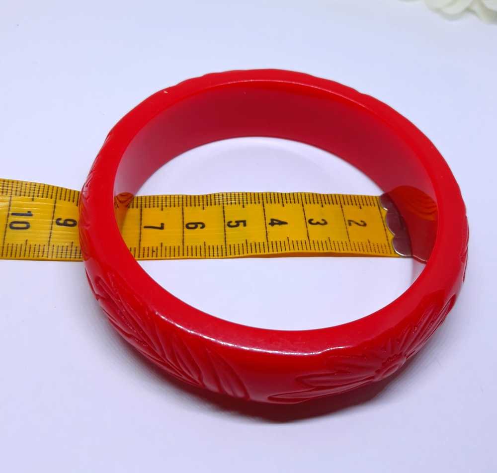 Vintage Inspired, One Inch Red Carved Tiki Bangle… - image 5