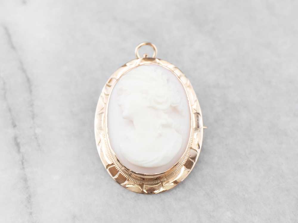 Mid Century Pink Shell Cameo Pendant or Pin - image 2