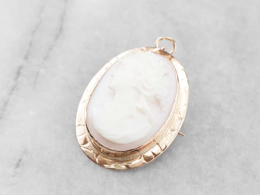 Mid Century Pink Shell Cameo Pendant or Pin - image 3