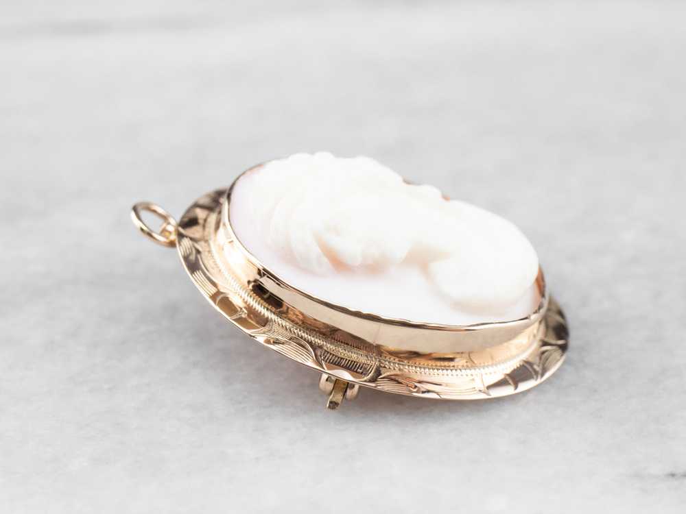 Mid Century Pink Shell Cameo Pendant or Pin - image 4