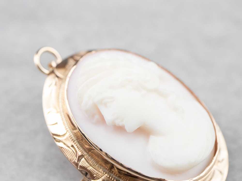 Mid Century Pink Shell Cameo Pendant or Pin - image 6