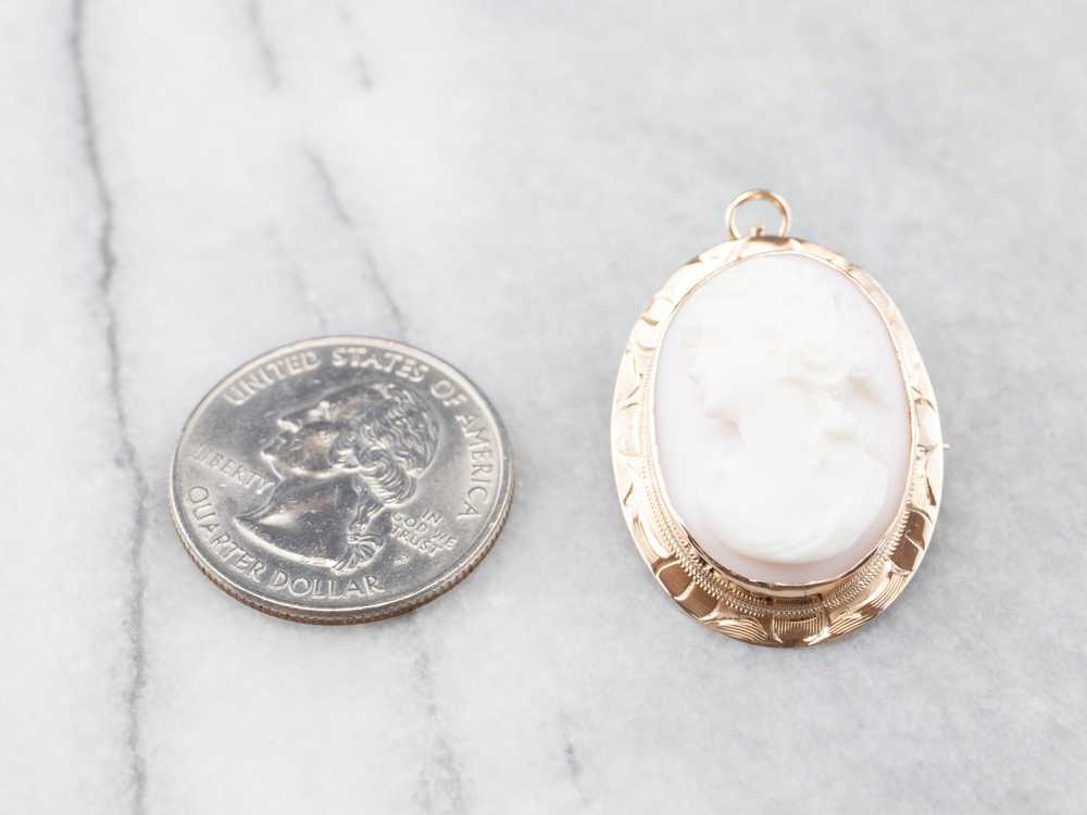 Mid Century Pink Shell Cameo Pendant or Pin - image 7