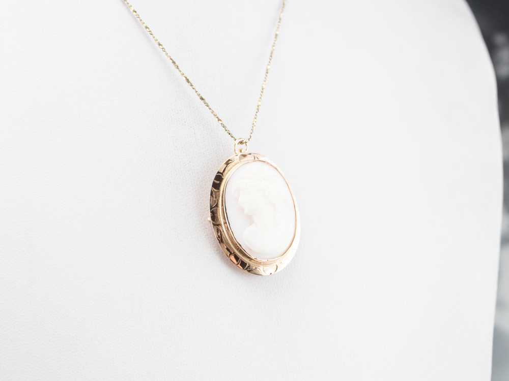 Mid Century Pink Shell Cameo Pendant or Pin - image 8