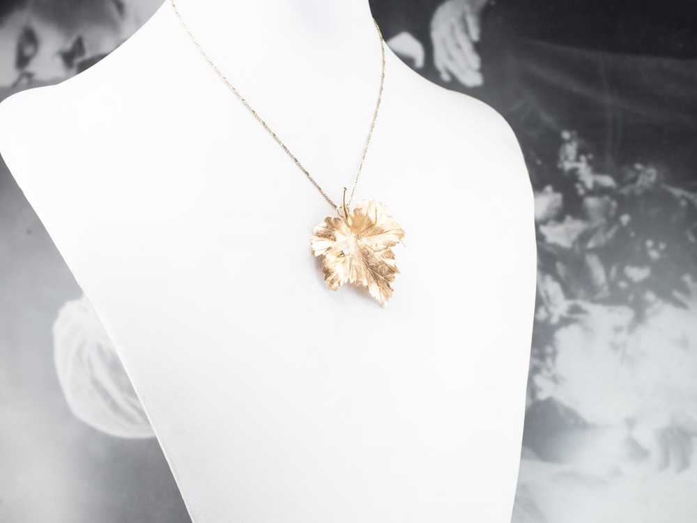 Gold Diamond Grape Leaf Brooch or Pendant - image 10