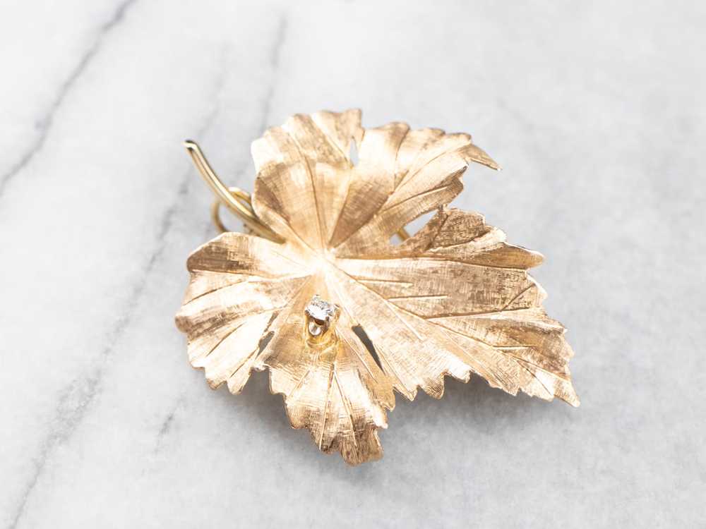 Gold Diamond Grape Leaf Brooch or Pendant - image 1