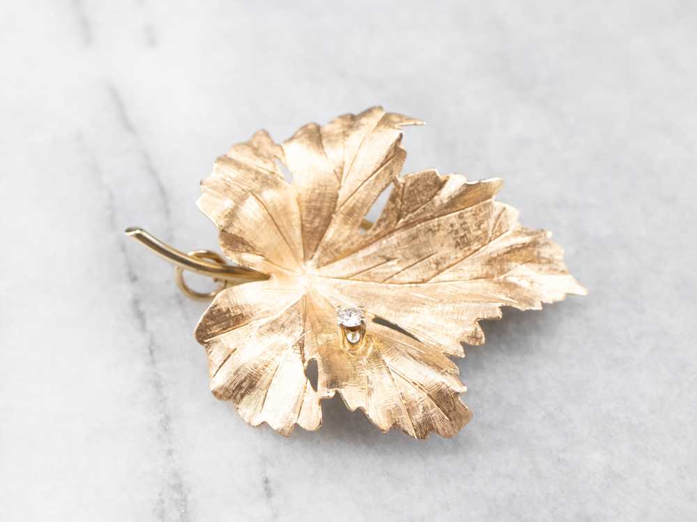 Gold Diamond Grape Leaf Brooch or Pendant - image 2