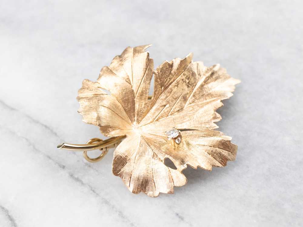 Gold Diamond Grape Leaf Brooch or Pendant - image 3