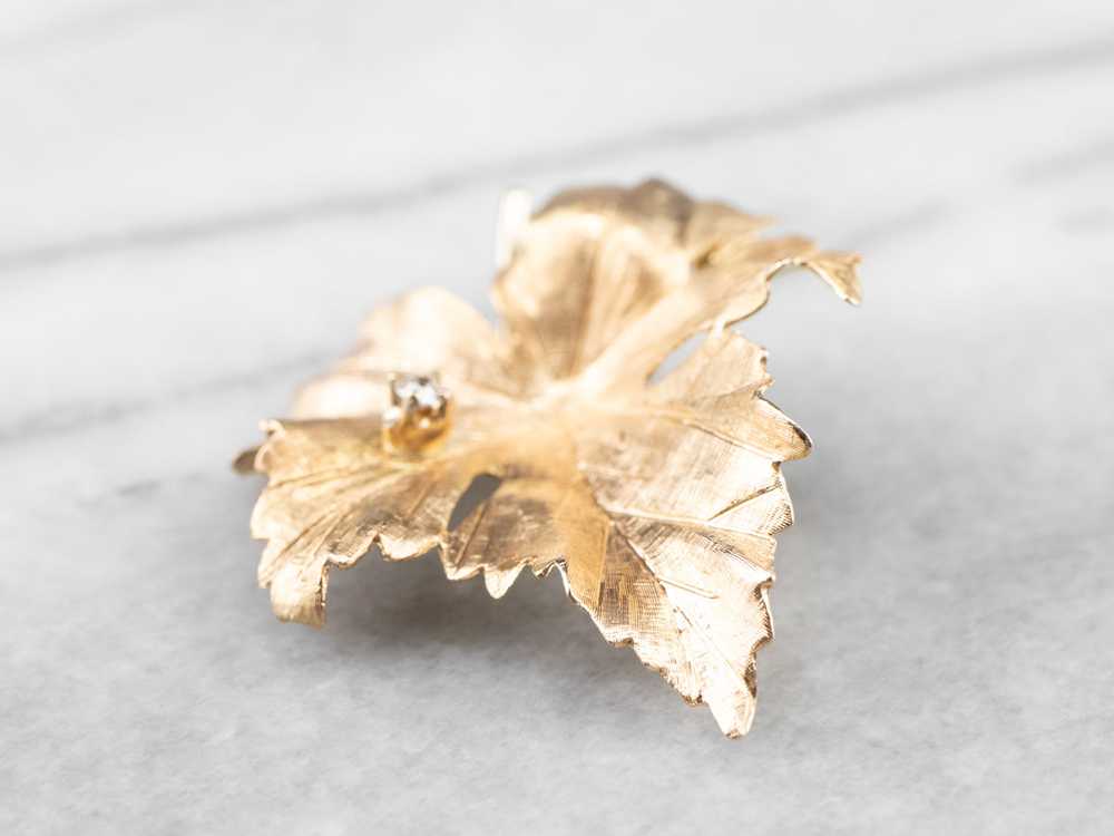 Gold Diamond Grape Leaf Brooch or Pendant - image 4