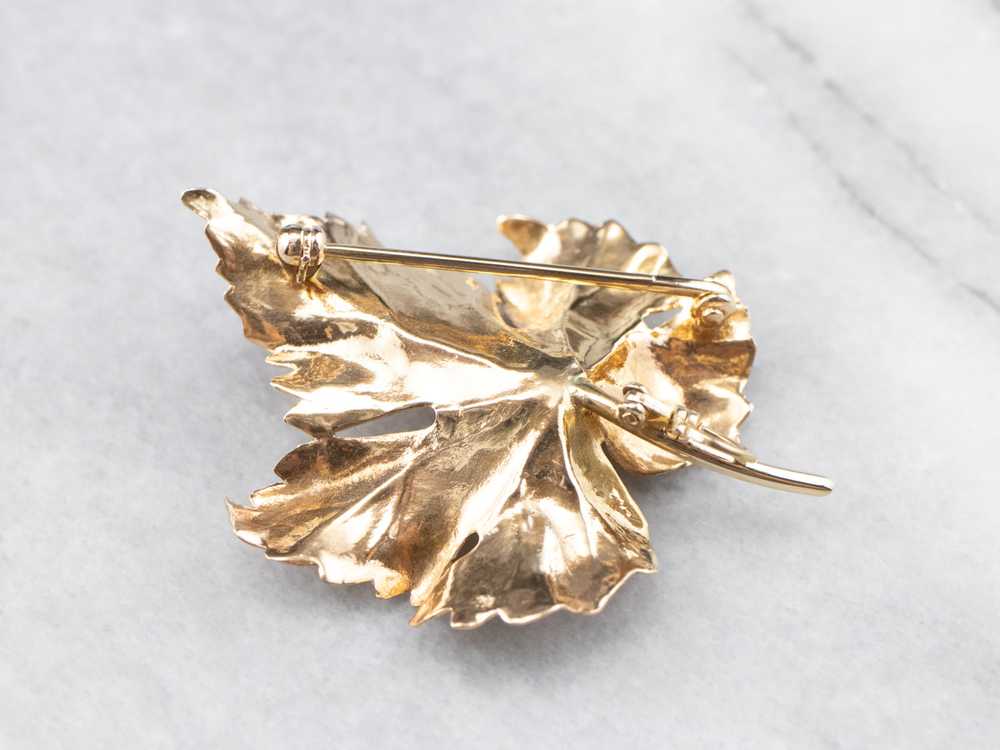 Gold Diamond Grape Leaf Brooch or Pendant - image 5
