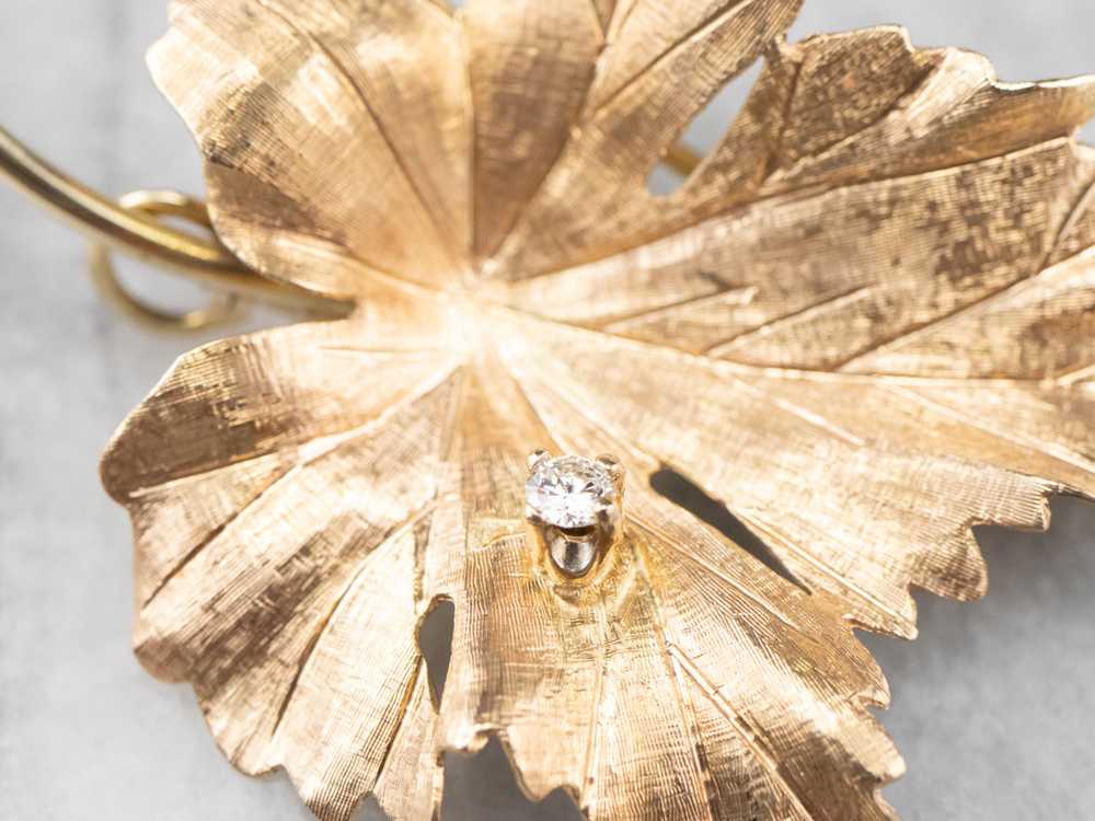 Gold Diamond Grape Leaf Brooch or Pendant - image 6