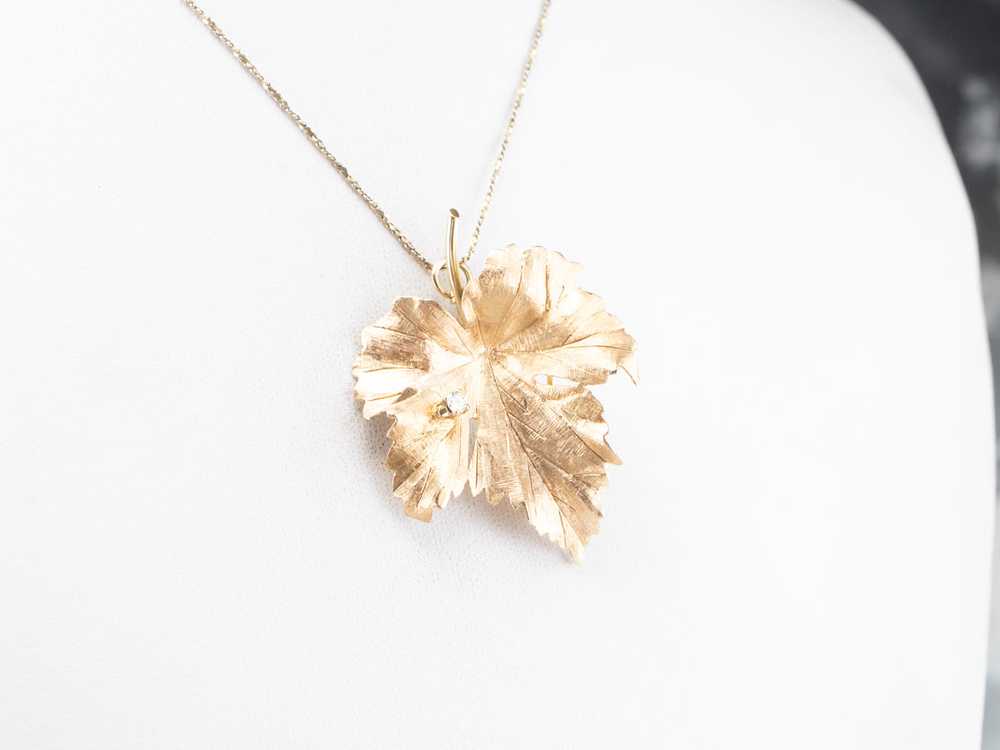 Gold Diamond Grape Leaf Brooch or Pendant - image 8