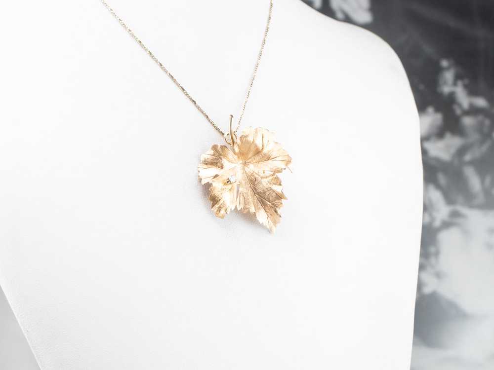 Gold Diamond Grape Leaf Brooch or Pendant - image 9