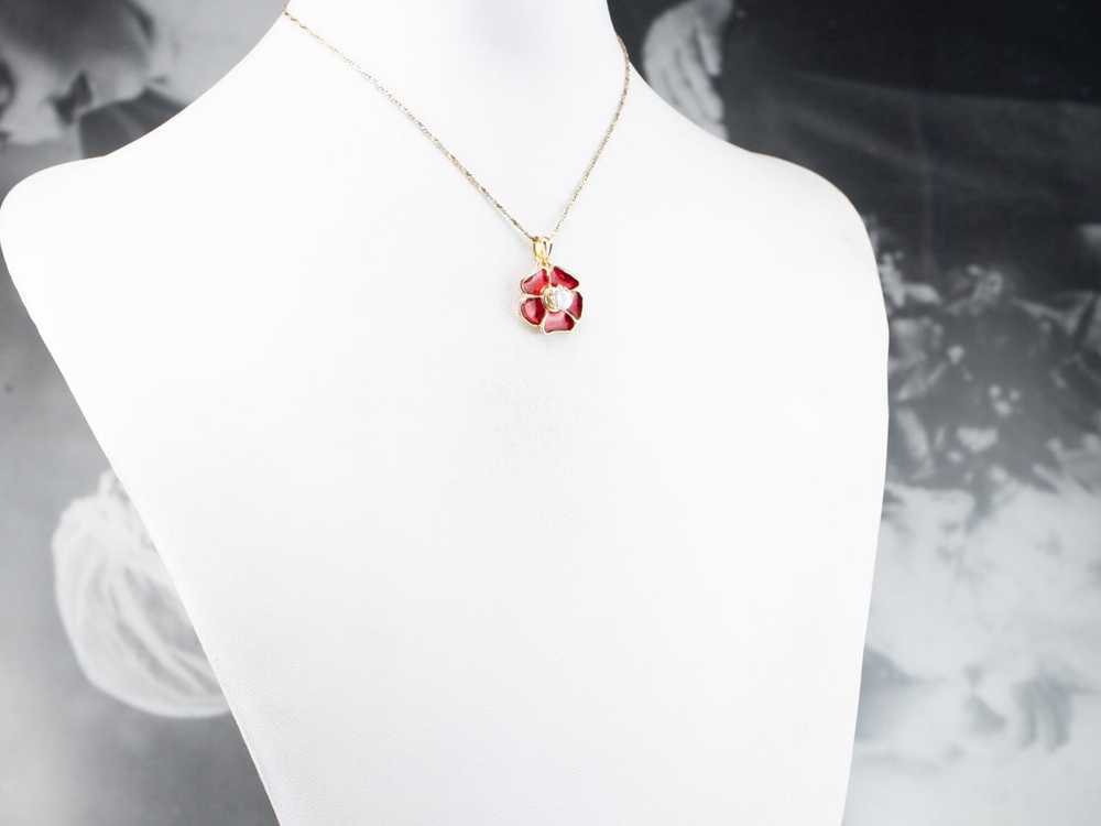 Diamond Enamel Poppy Flower Pendant - image 10