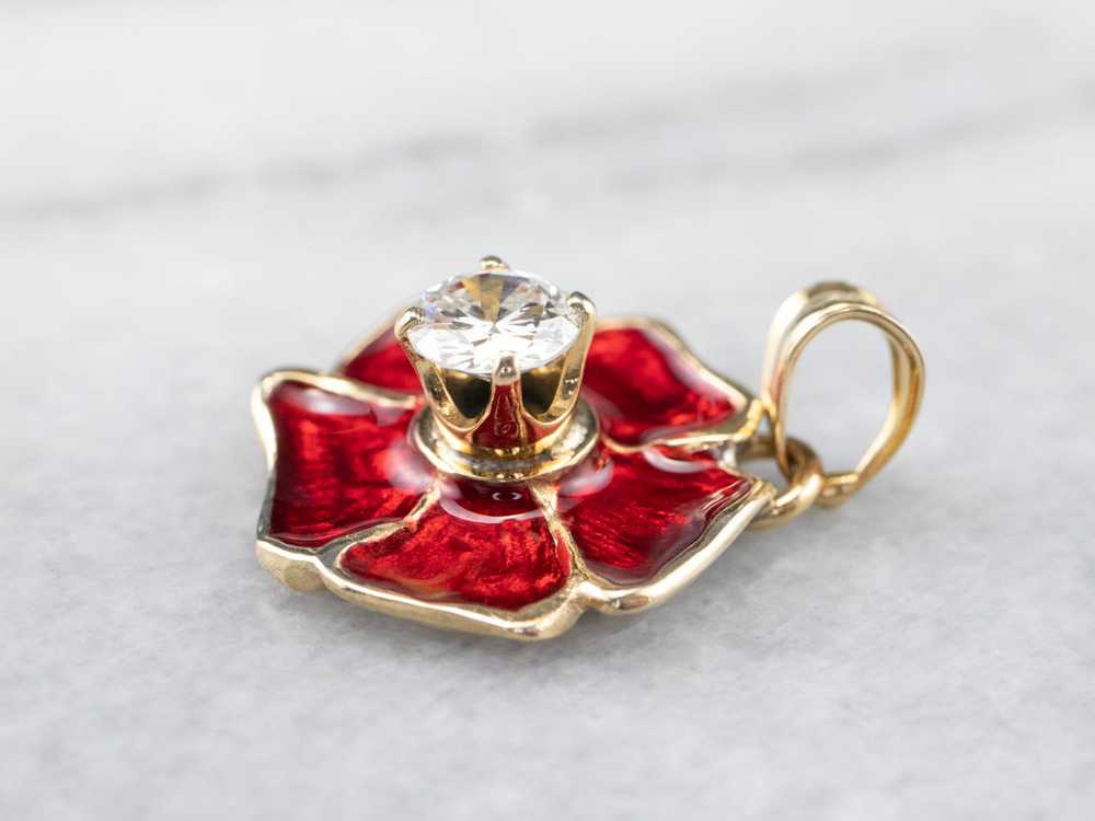 Diamond Enamel Poppy Flower Pendant - image 4