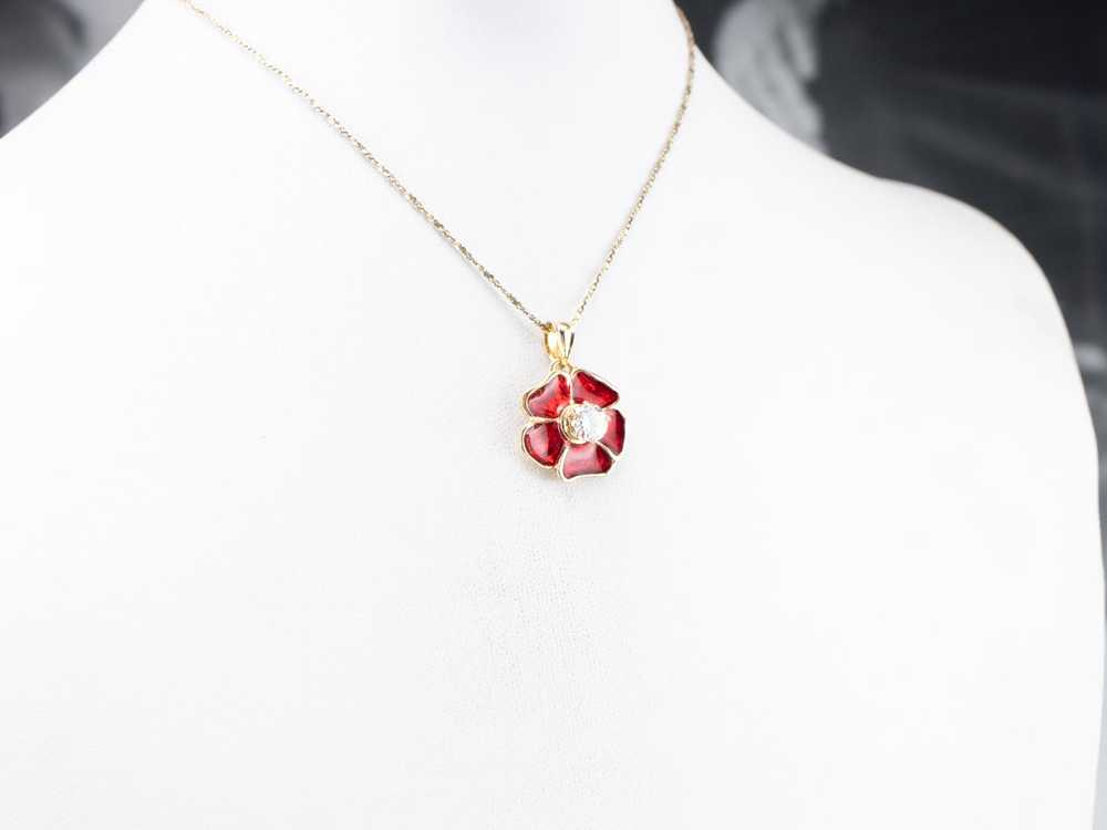 Diamond Enamel Poppy Flower Pendant - image 9