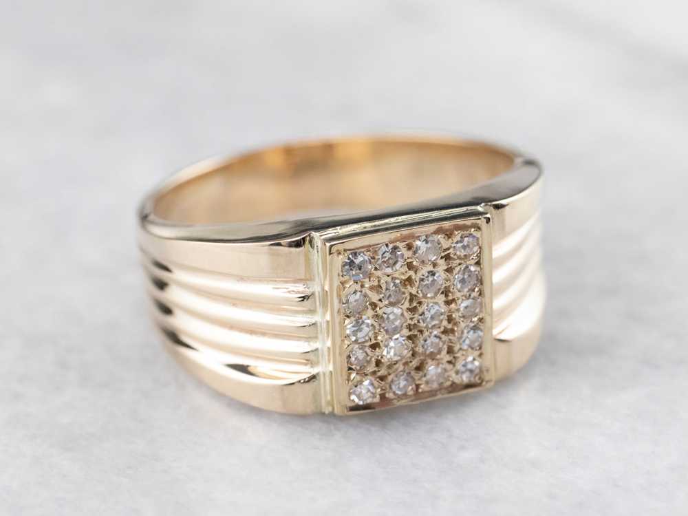 Diamond Cluster Gold Statement Band Ring - image 2