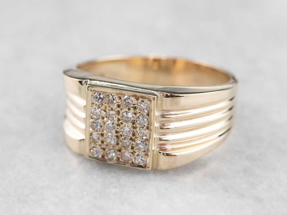 Diamond Cluster Gold Statement Band Ring - image 3