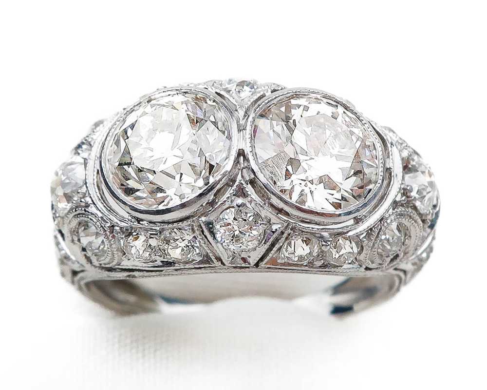 Art Deco Double-Diamond Filigree Ring - image 1
