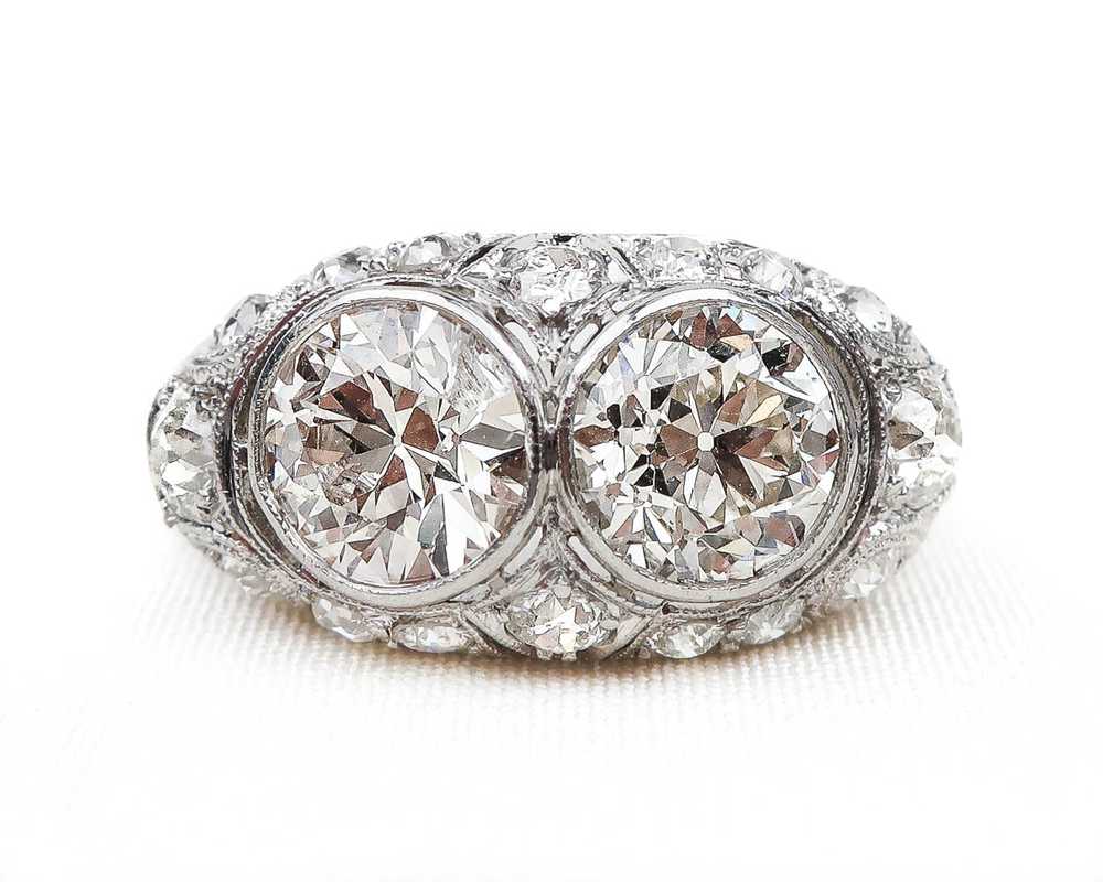 Art Deco Double-Diamond Filigree Ring - image 3