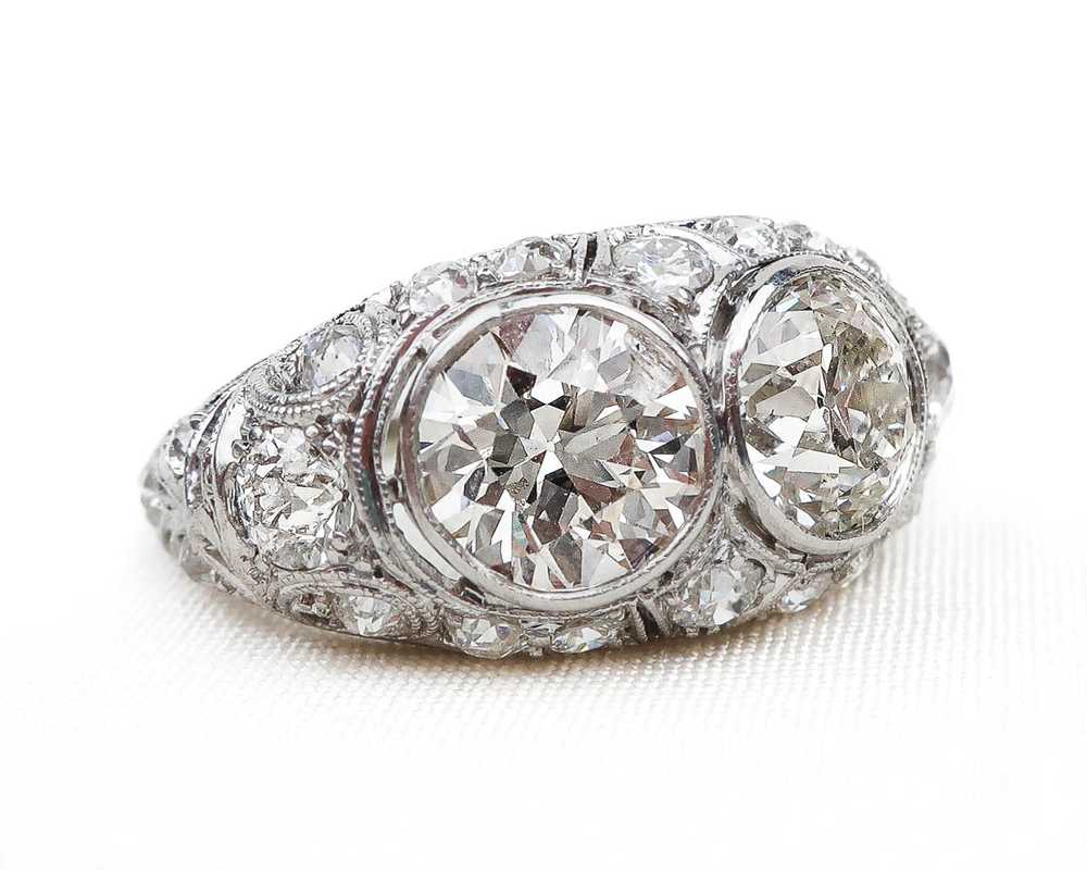 Art Deco Double-Diamond Filigree Ring - image 5