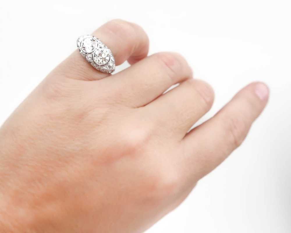 Art Deco Double-Diamond Filigree Ring - image 6