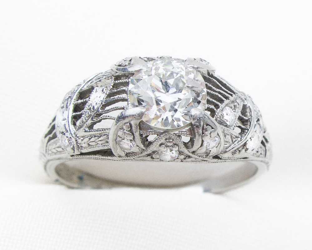 Art Deco Diamond Filigree Ring - image 1