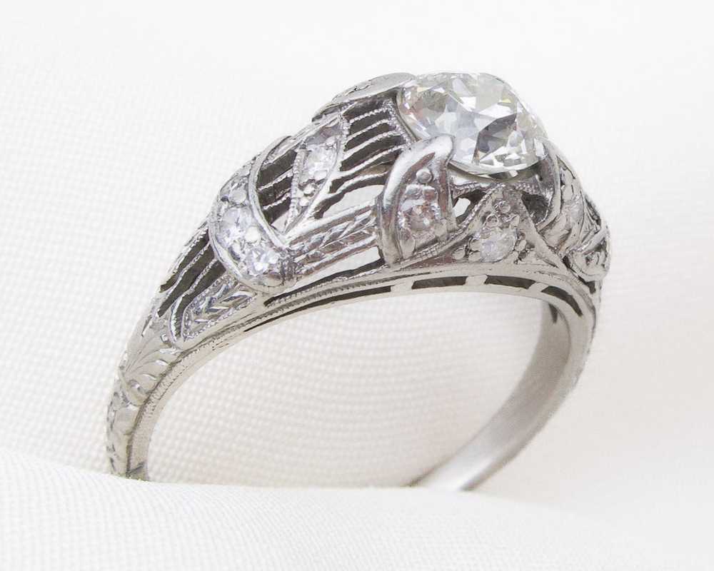 Art Deco Diamond Filigree Ring - image 2