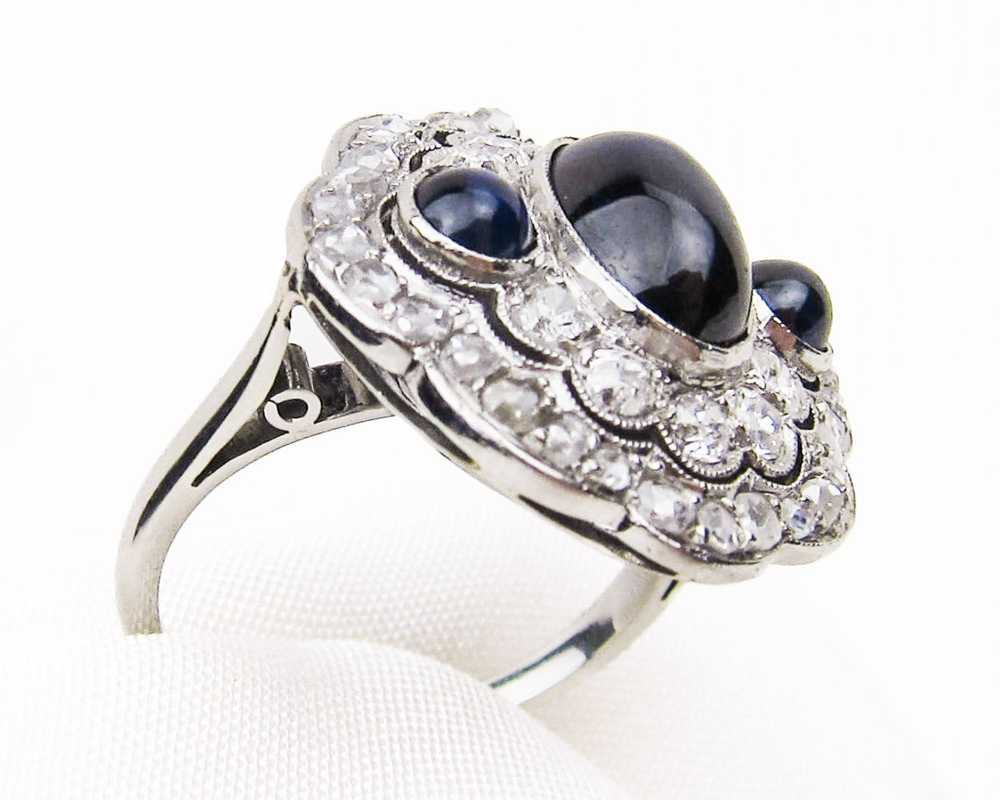 Art Deco Triple Sapphire Halo Ring - image 2