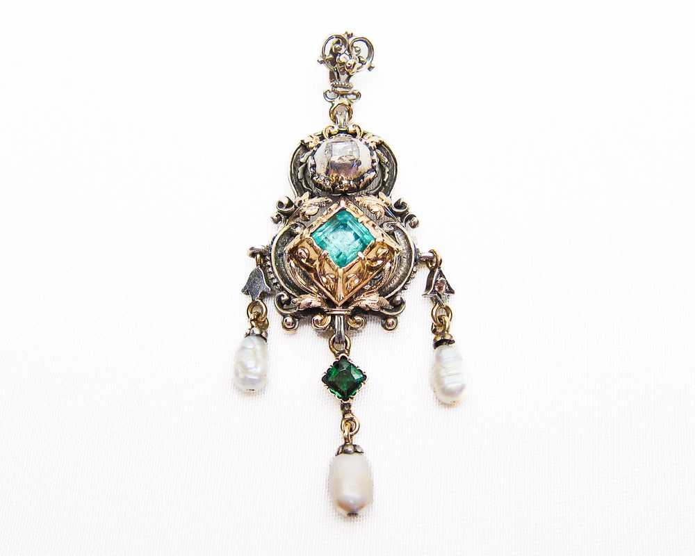 Austro-Hungarian Diamond & Emerald Pendant - image 1