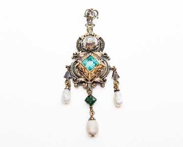 Austro-Hungarian Diamond & Emerald Pendant - image 1