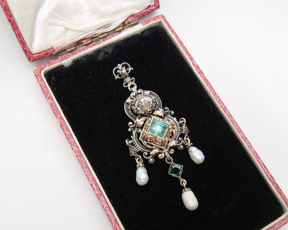 Austro-Hungarian Diamond & Emerald Pendant - image 2