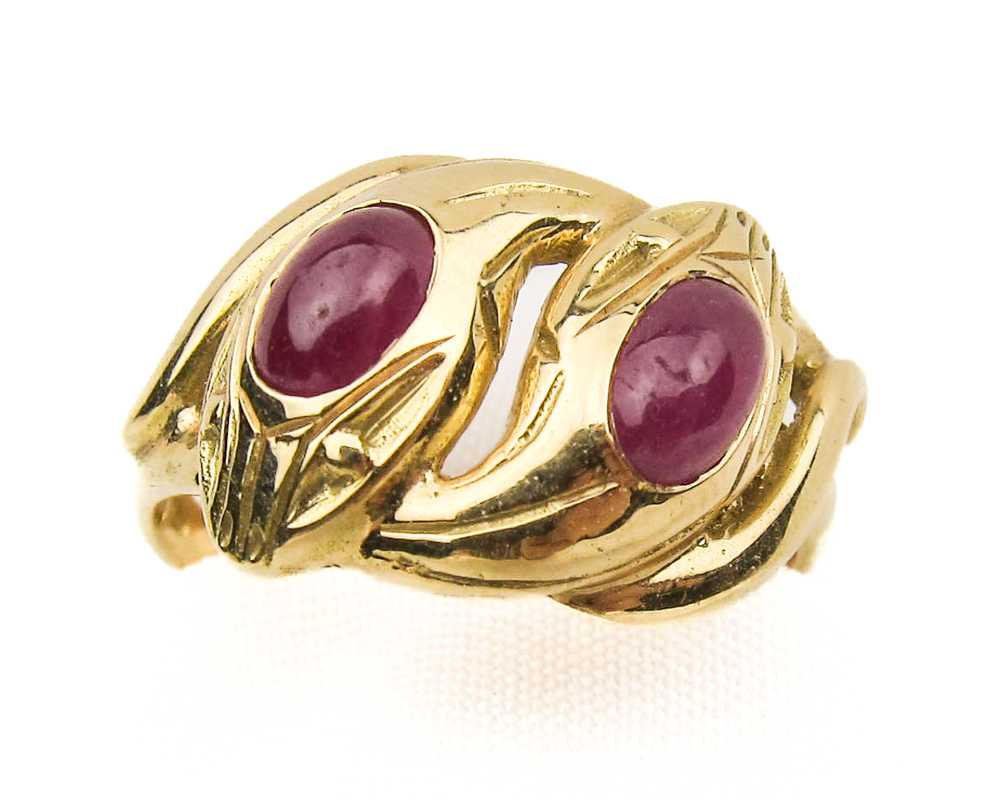 Victorian French Ruby Cabochon Snake Ring - image 1