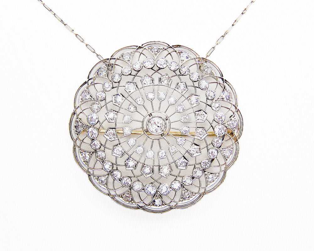 Edwardian Circular Diamond Necklace/Brooch - image 1