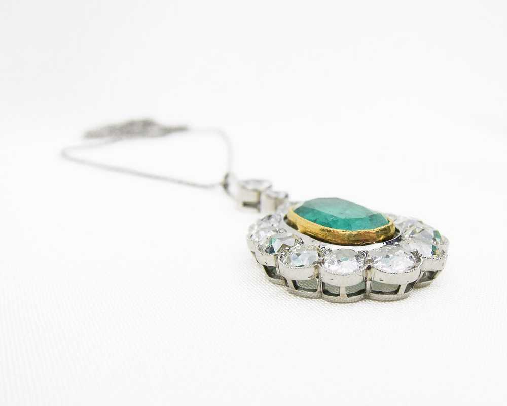 Edwardian Emerald & Diamond Halo Necklace - image 2